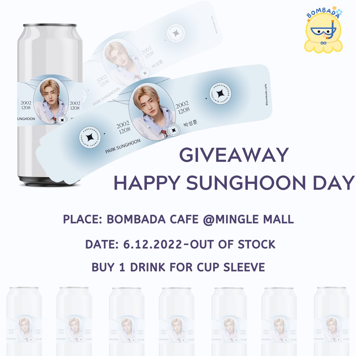 bombada_cafe's tweet photo. 🍋GIVEAWAY🍋
✨ซื้อ 1 เครื่องดื่ม/ Cup Sleeve 1 ชิ้น✨
📍BOMBADA CAFE 
(Mingle Mall ม.กรุงเทพ)
☀️6 December-Out of stock
🕝11.30-21.00 hrs.
🌙มีจำนวนจำกัดนะคะ🌙
#OurDecemberWarmthSUNGHOON 
#겨울이_피워낸_성훈이라는_눈꽃 #SUNGHOON #HappySunghoonDay https://t.co/79Gm4TyJMM