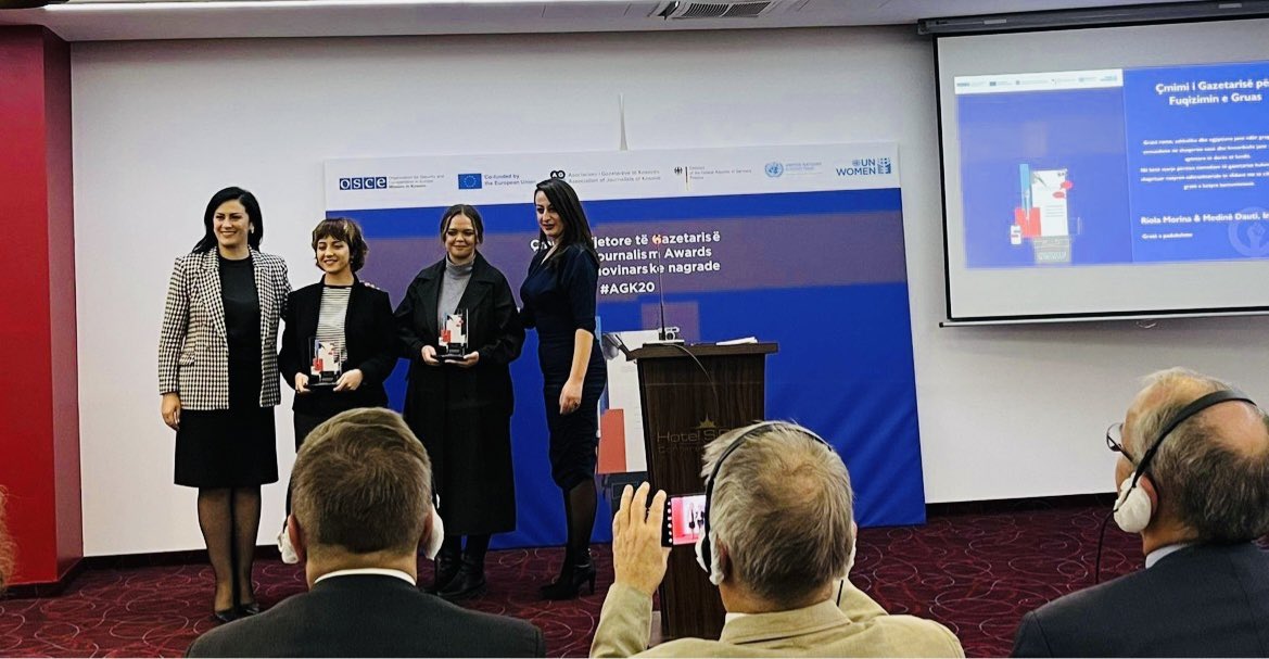 Jointly with <a href="/EUKosovo/">European Union in Kosovo</a> <a href="/OSCEKosovo/">OSCE Kosovo</a> <a href="/UN_Kosovo/">UN Kosovo Team</a> &amp; German Embassy we supported the <a href="/AGK_AJK/">AGK</a> Annual Journalism Awards.I had the honor to deliver the Journalism Award for Women’s Empowerment to Riola Morina&amp;Medine Dauti.Congrats to  <a href="/AGK_AJK/">AGK</a> for the 20th anniversary of establishment!