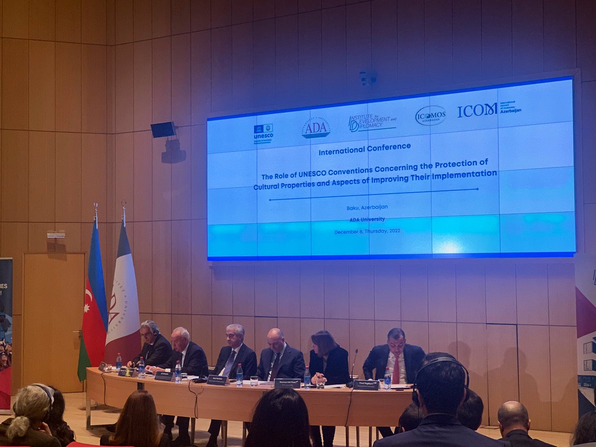 UNESCO_AZ's tweet photo. 🔴Just now: With joint organization of @UNESCO_AZ,@IDD_ADA, @icomosaz, @icomazerbaijan an International Conference on “The Role of #UNESCO Conventions Concerning the Protection of Cultural Properties and the Aspects of Improving their Implementation” kicked off at @ADAUniversity. https://t.co/8BcOHkPHye