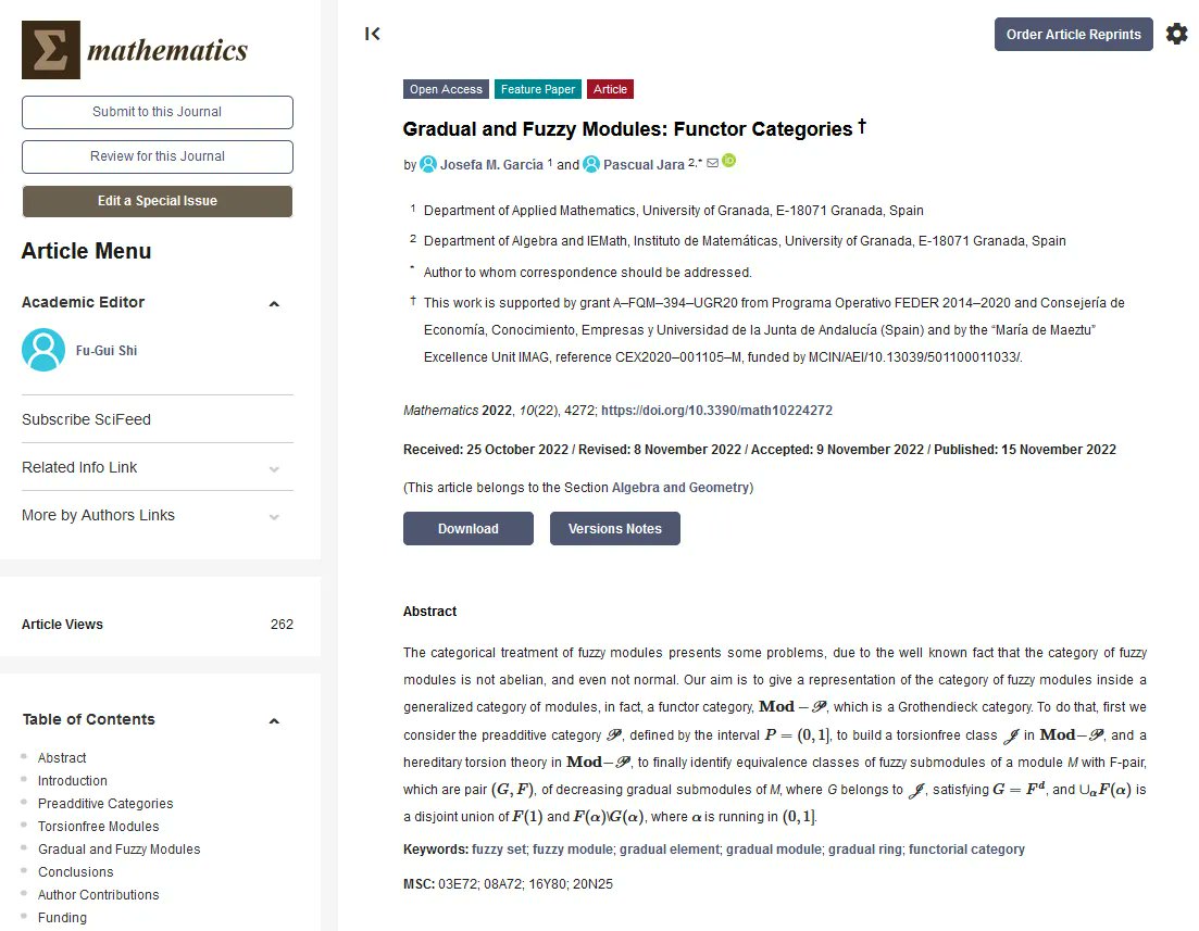 MathematicsMDPI's tweet image. #mdpiMathematics #particularinterest Article by Josefa M. García and Pascual Jara
Title: Gradual and Fuzzy Modules: Functor Categories
Details: mdpi.com/2227-7390/10/2…
#fuzzy_set #gradual_element
#gradual_module #gradual_ring
@MDPIOpenAccess @ComSciMath_Mdpi