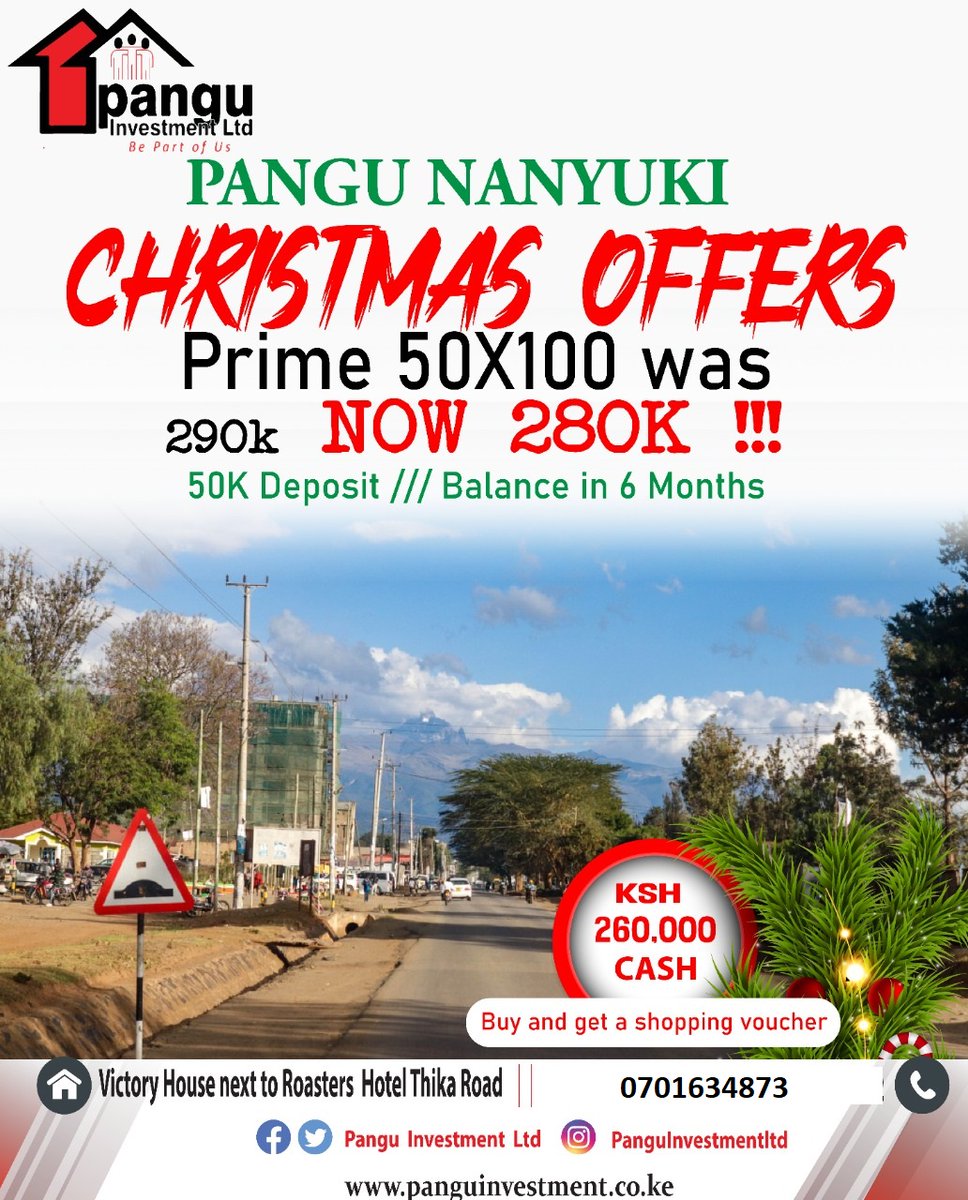 Are you ready for this #christmasoffer.
Sasa kupea watu option ya kulipa polepole na #ShoppingVouchers ni kitu ya kufanya msikie vibaya. 
This is a deal you may not get in 2023 since the price will go up. Book a site visit,mark your calendar date 17/12/2022
Call/ text 0701634873