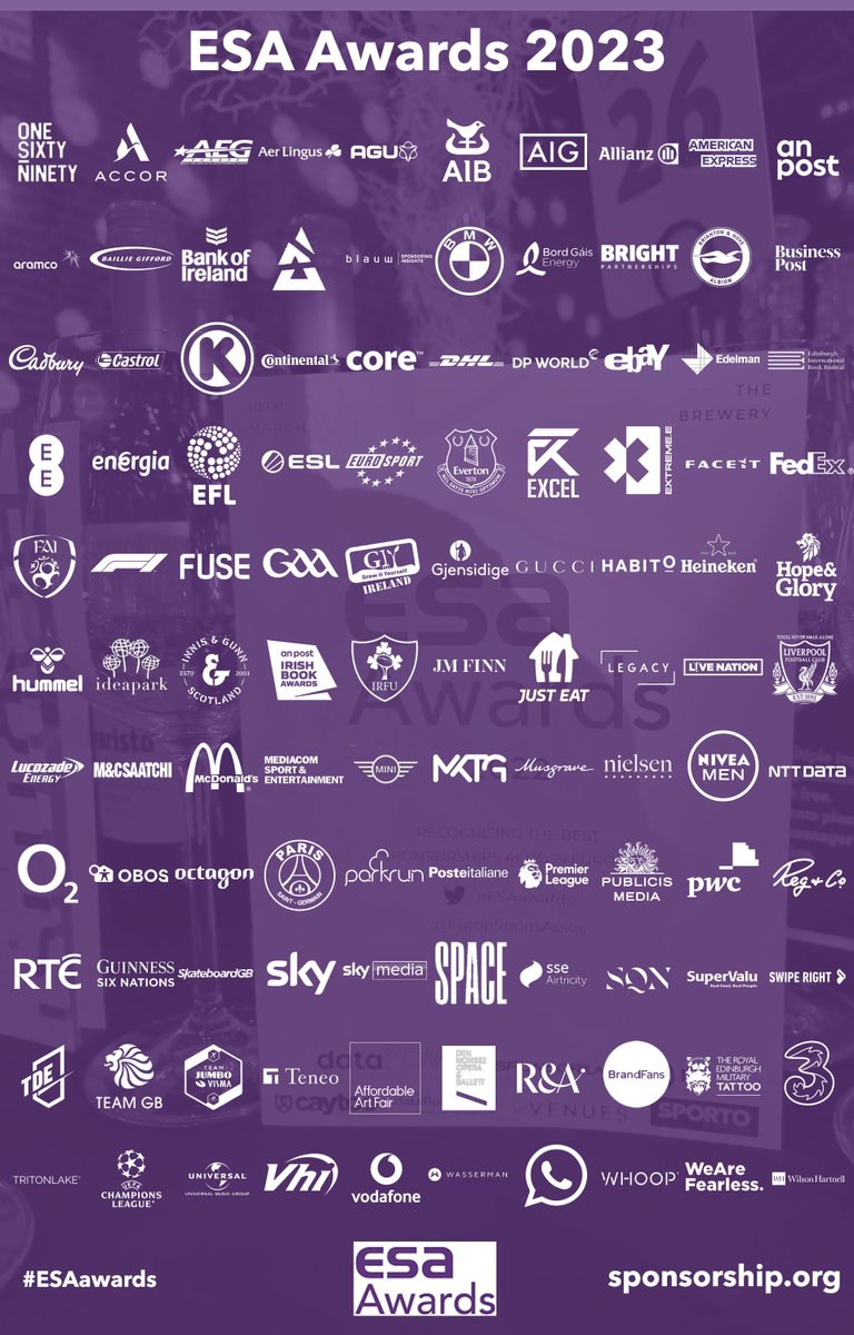 EuropSponsAssoc's tweet photo. 🏆 ESA AWARDS: SHORTLIST 🏆

Here they are, just some of the #sponsorship organisations up for recognition in 2023 #ESAawards

If you made the cut, who are you up against?

News 👉 https://t.co/hG1QhZp9yR
Shortlist 👉 https://t.co/oeBO3ax0kc
Tickets 👉 https://t.co/gBpAvOtMjf https://t.co/pVgJgsL9V4