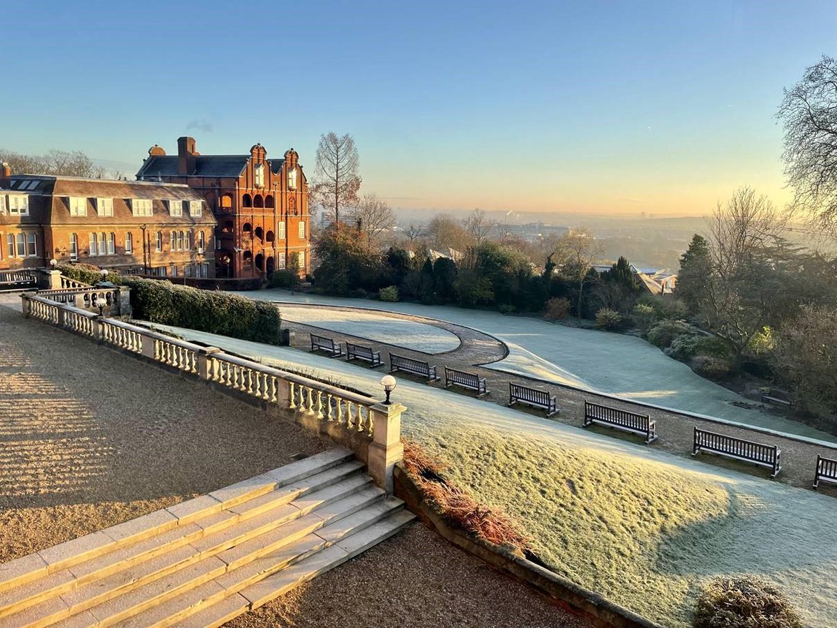 The beautiful view from the Vaughan Library at Harrow School this morning featuring Chapel Terrace and The Butler Centre - the winter frost has arrived bathed in the morning sunlight.

Photo credit - Helen Harrington.

#photooftheday #harrowschool #snowinlondon