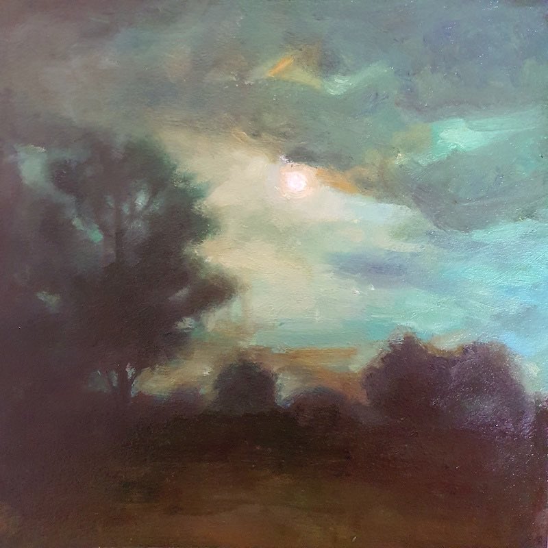 JackHouse's tweet photo. The art advent calendar window 25 artworks on a theme #Night in the run up to Christmas one revealed each day in the gallery window &amp; online. Days 7 &amp; 8 #autumn #night garden by #gillianhawkins &amp; #moonstudy by @EllaKilgour https://t.co/r4fL39Vnao
