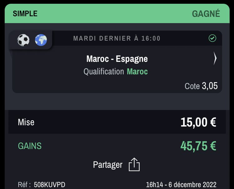 BMPronos10's tweet image. Maroc 3.05 ☑️

grosse analyse fini pour les matchs de cette après-midi 

5 RT &amp;amp; ❤️ et je balance 

pronos • pronostic • paris sportif • football • 
#TeamParieurs