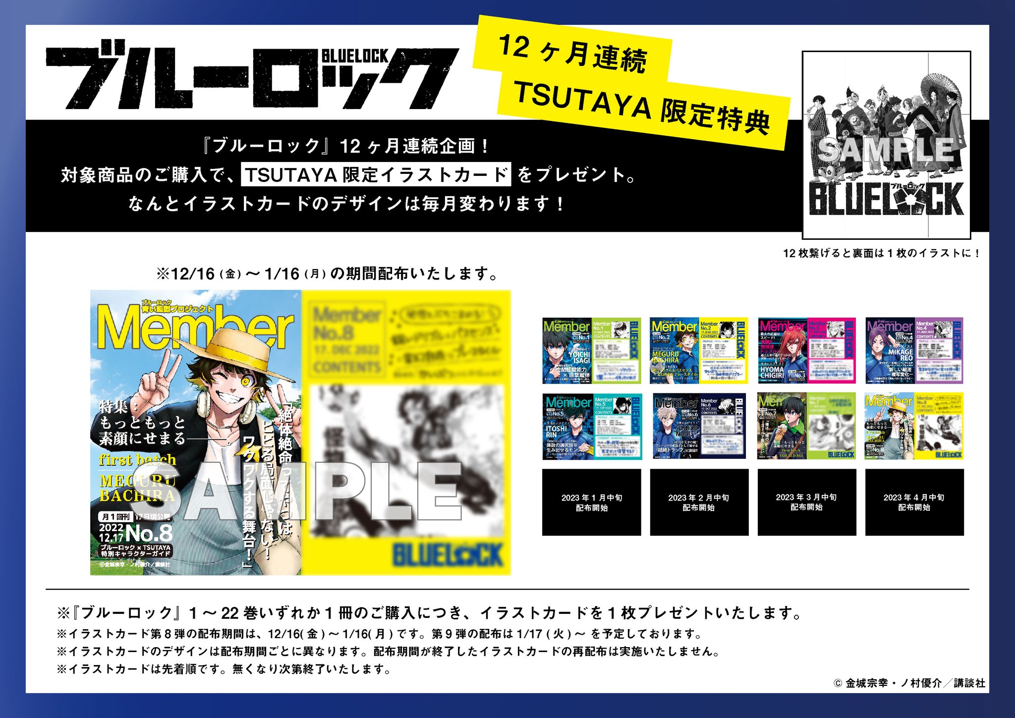 ブルーロック TSUTAYA 限定イラストカード   15種 全種コンプリート ブルーロック TSUTAYA限定 ポストカード 15枚コンプ 黒名