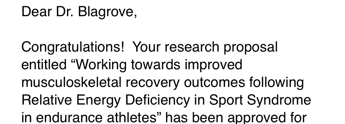 rich_blagrove's tweet photo. Great to wake up to this news this morning. Small grant to continue our work around the use of strength exercise in athletes with, and recovering from, RED-S. https://t.co/EZYYn5w3jN