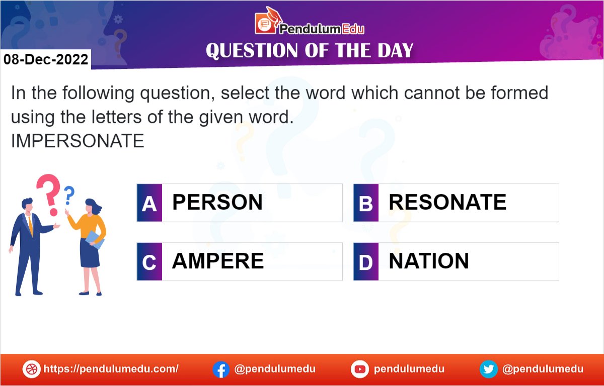 pendulumedu's tweet image. Attempt this QOTD here - bit.ly/3uwYfPJ
#wordformation #reasoning #logicalreasoning #SSCCGLReasoning