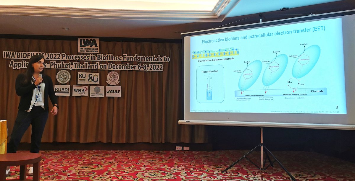ezesantillan's tweet photo. Excellent talk by @SolAstorga at #iwabiofilms2022 on quenching of external mediators during EET #biofilm processes, at the Bioelectrochemical Biofilm Systems session #bioelectrochemistry @SCELSE_SG @NTUsg https://t.co/83CWUqeKpZ
