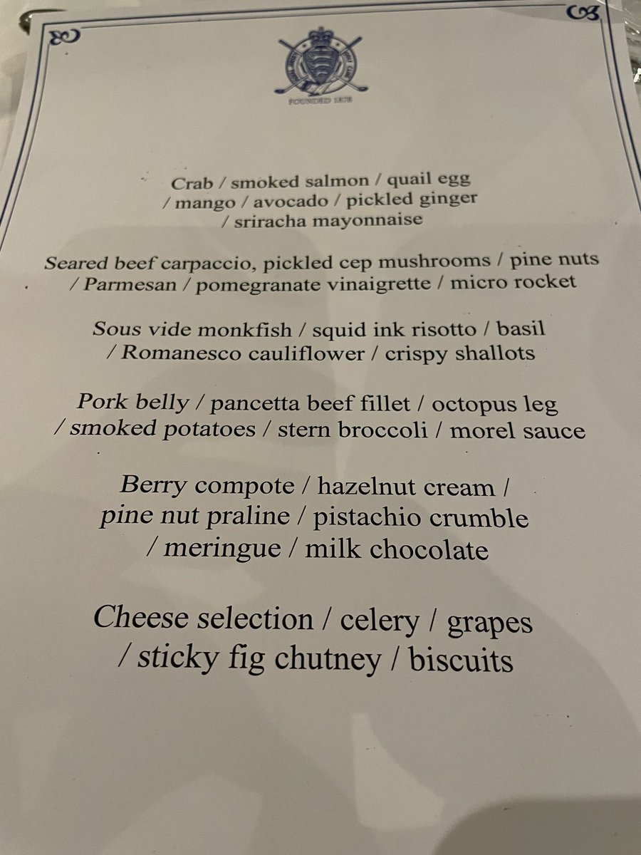 RoyalJersey's tweet photo. Fabulous evening for current Captain, Phil Bolton’s Dining Out. Superb tasting menu thanks to Head Chef Kris.  Great to see so many Past Captain’s able to make the evening along with past and present committee members. Thanks for a great two years, Phil https://t.co/ESQbPr5zCx