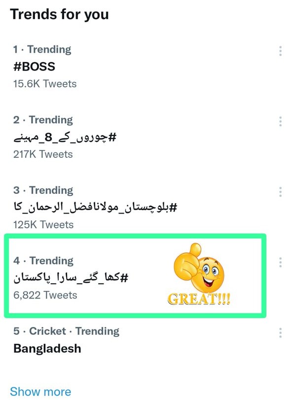 Good job, Insafians. We are trending at number 4. Please continue posting tweets on this HT

#کھا_گئے_سارا_پاکستان