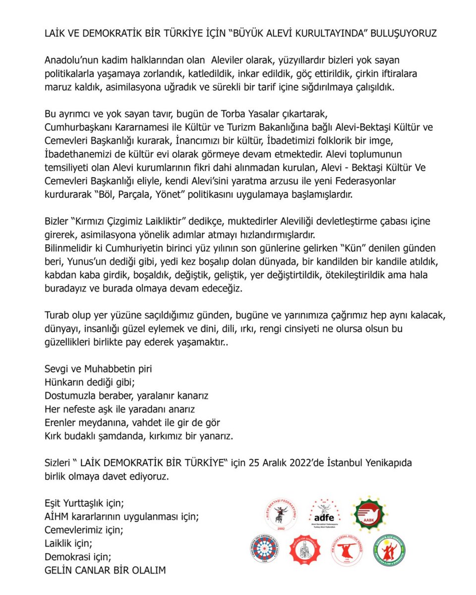 psakd1988's tweet photo. LAİK VE DEMOKRATİK BİR TÜRKİYE İÇİN “BÜYÜK ALEVİ KURULTAYINDA” BULUŞUYORUZ! 
 #BüyükAleviKurultayı
@AleviKurultayi https://t.co/eHjTOIh5lR