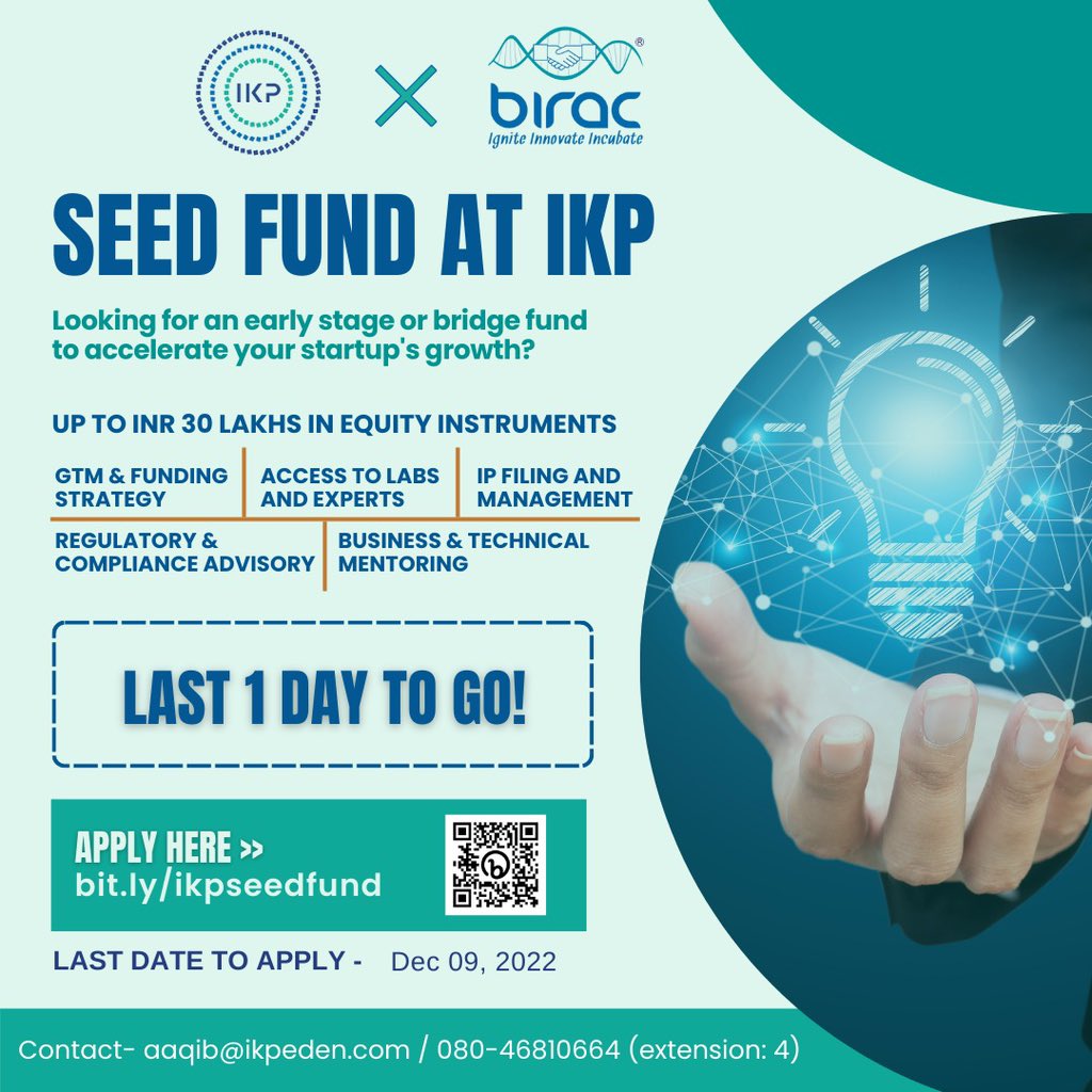 One Day To Go!! Apply to get the Seed Fund! Apply here bit.ly/ikpseedfund