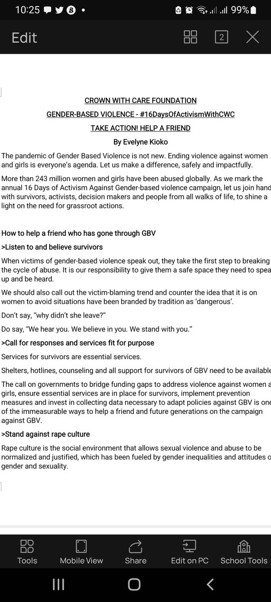 _CROWNWITHCARE_'s tweet photo. DAY 14: HOW TO HELP A FRIEND WHO HAS GONE THROUGH GBV

Today on the 16DaysofActivism, Evelyne gives us some few pointers on how to help a friend who has gone through GBV

Find the full article 👇 
https://t.co/42vG2y4fXo

#16DaysOfActivism
#EndGBVWithCWC 
#BreakTheSilenceWithCWC https://t.co/ZvG5TePIVt