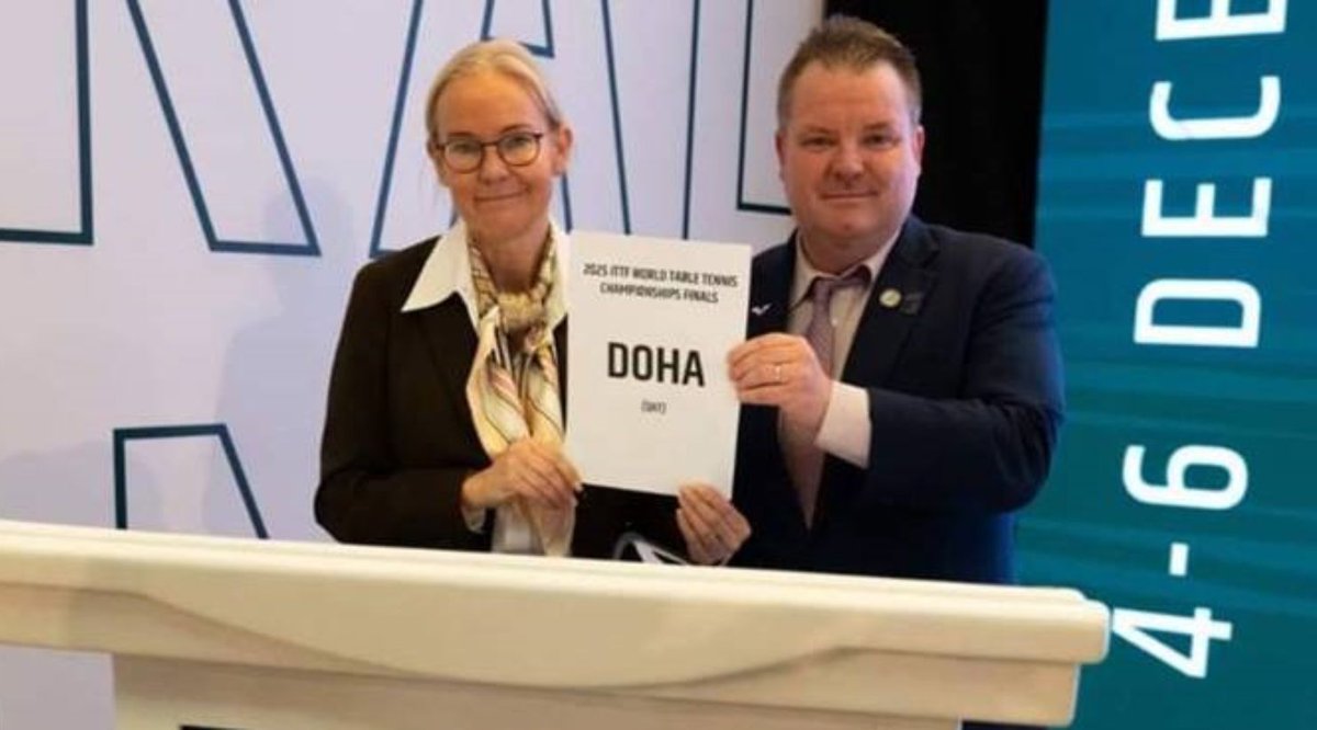 qatarliving's tweet photo. Qatar wins the bid to host the 2025 World Table Tennis Championships, at the annual General Meeting of the International Table Tennis Federation (ITTF) summit, that was held in Amman, Jordan from December 4 to December 6.

#Qatar #QatarLiving #ITTFSummit 

https://t.co/ZVhaOCA9Fm https://t.co/Hj9WYF8p2Q
