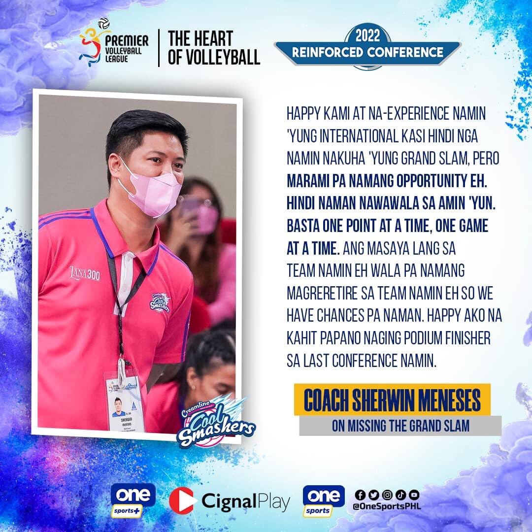 OneSportsPHL's tweet photo. Looking on the bright side! Coach Sherwin and the Cool Smashers sure has a lot to be thankful for this season.💖

#PVL2022 #TheHeartofVolleyball https://t.co/dwfmAMSRFZ