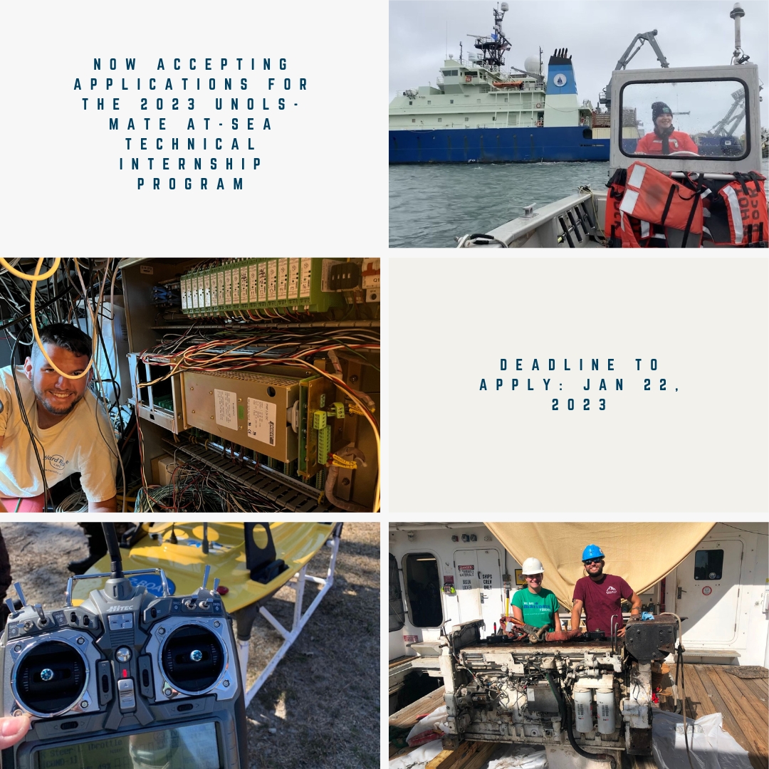 Have you ever considered being a Marine Technician? An internship at sea would make a great start! Now accepting applications for the 2023 UNOLS-MATE At-Sea Technical Internship Program - Deadline to apply: JAN 22, 2023. If interested, visit this website: marinetech.org/internships/