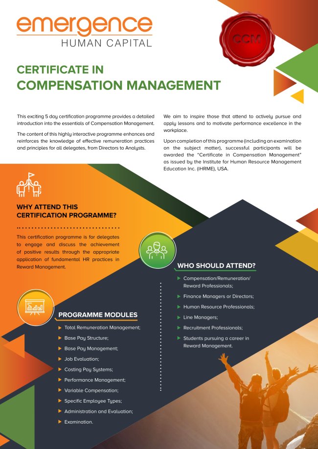 EmergenceGrowth's tweet photo. Join our Certificate in Compensation Management 5-day Programme, register here https://t.co/yondlBPMrY
The CCM is geared toward the fundamentals of Reward Management (Reward Analyst/Specialist).
https://t.co/FFXPqzyVbY https://t.co/6yeGOUZGSQ