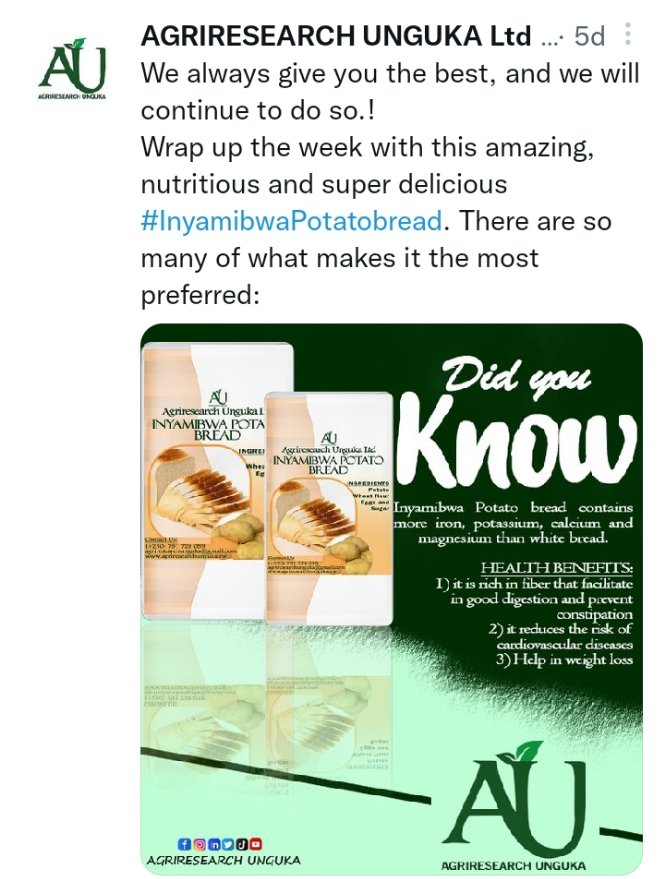 Repost!

In case you missed this,we would love to bring it back to your attention.Get ready for shopping #InyamibwaPotatobread.
Buy from us, support home grown businesses.