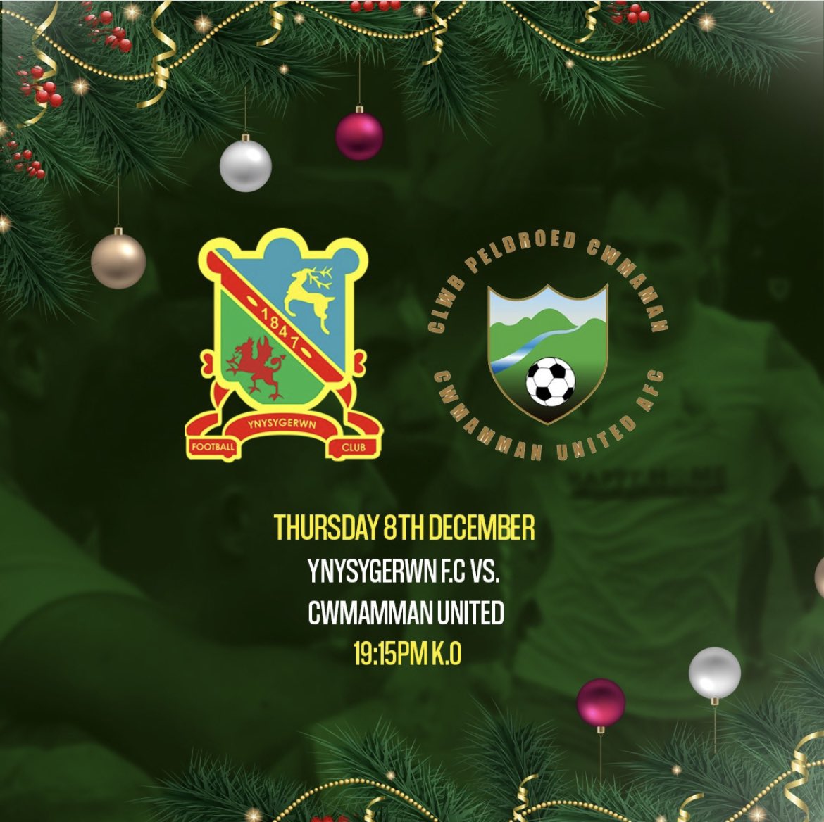 FcYnysygerwn's tweet photo. ⚽️ 💡 Game Day 💡 ⚽️ 

Our first midweek game of 4 over the festive period is this evening as we host @CwmammanUnited at Llandarcy Academy of Sport.

Kick off is at 7:15pm and Entry is £5.00

🚗 please remember that parking is no longer free at the facility 

💛💚💛💚 https://t.co/kaCBcYfpks