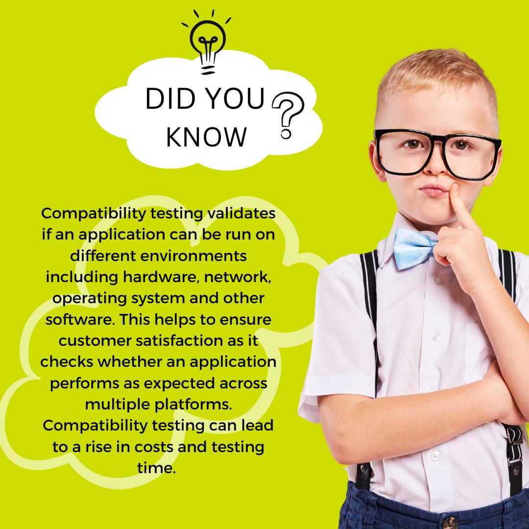 Inspired_Test's tweet image. Compatibility testing validates if an application can be run on different environments including hardware, network, operating system and other software.
#CompatibilityTesting #InterestingFacts #DidyouKnow #SoftwareTesting #QualityEngineering #QualityAssurance #InspiredTesting