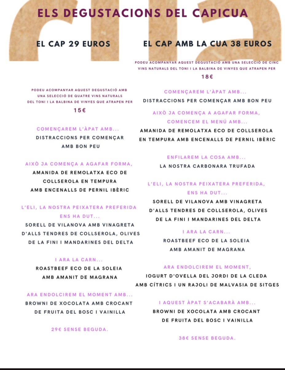 cuinetescapicua's tweet photo. Heu vist el #TastdelCapicua i els #DegustacionsdelCapicua q farem aquest #CapdeSetmana?
#DijousNit, #DivendresNit, #DissabteMigdia i #DissabteNit!
Fem #ElTastDelCapicua x 24€? #ElsDegustacionsdelCapicua x 29€ 38€? O millor #Carta?
TU DECIDEIXES! https://t.co/goio3esUaV