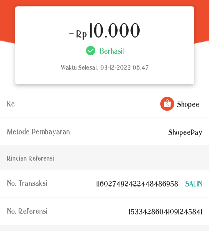 de_m00n's tweet photo. @ShopeeID min, ini saldo shopeepay berkurang 10.000 tapi rincian pembayaran tidak ada. Bisa tau ini untuk transaksi apa? https://t.co/xWreYVFnli