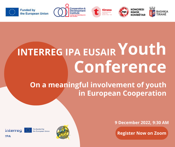 While all Interreg IPA Programmes have been adopted, how will #EUSAIR &amp; #InterregProgrammes meaningfully involve #Youth?

Join us tmw at the Interreg IPA EUSAIR Youth Conference org. in coop. with <a href="/RegioInterreg/">EU Regio Interreg</a> &amp; in partnership w/ <a href="/tiranaeyc/">Tirana EYC 2022</a>.  

Register👉bit.ly/3H8NEle