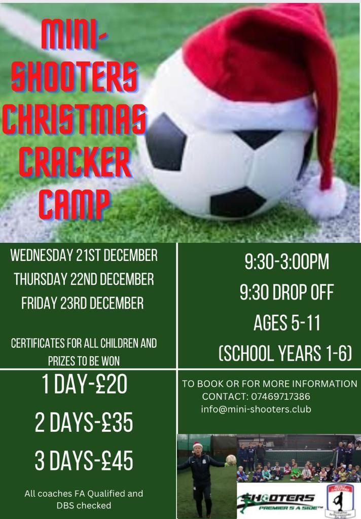 The team ⁦<a href="/shooters5aside/">Shooters5aside</a>⁩ have another cracking Christmas camp planned for the festive period. 🌲 If there are any families ⁦<a href="/IvyChimneys/">Ivy Chimneys Primary</a>⁩ who would like some fun and fitness during the break, check out their offer here. 🎅🏽 ⚽️