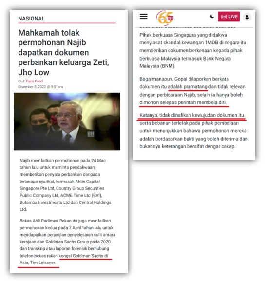 #RT <a href="/NajibRazak/">Mohd Najib Tun Razak</a>: Mahkamah Rayuan tolak permohonan bukti dokumen bayaran Jho Low kepada akaun2 yg libat keluarga Zeti serta transkrip Goldman Sachs.

Namun pendakwaan akhirnya mengaku dokumen2 diminta wujud tapi mereka kata ia pramatang utk diberi &amp; hanya…