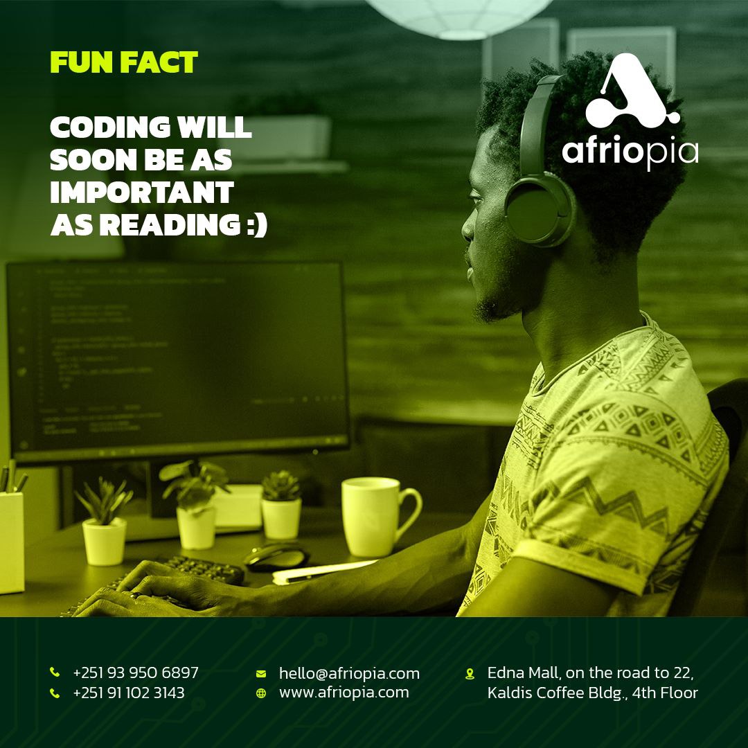 afriopia's tweet photo. 🧑‍💻 Coding will soon be as Important as Reading!
We have courses for anyone passionate about #CODING!

Call now to enroll at Afriopia:
Tel - 0911023143 / 0939506897

#Afriopia #cybersecurity #machinelearning #react #nodejs #python #gamedevelopment
- Posted by Ryzely https://t.co/DNQ9SSE8dN