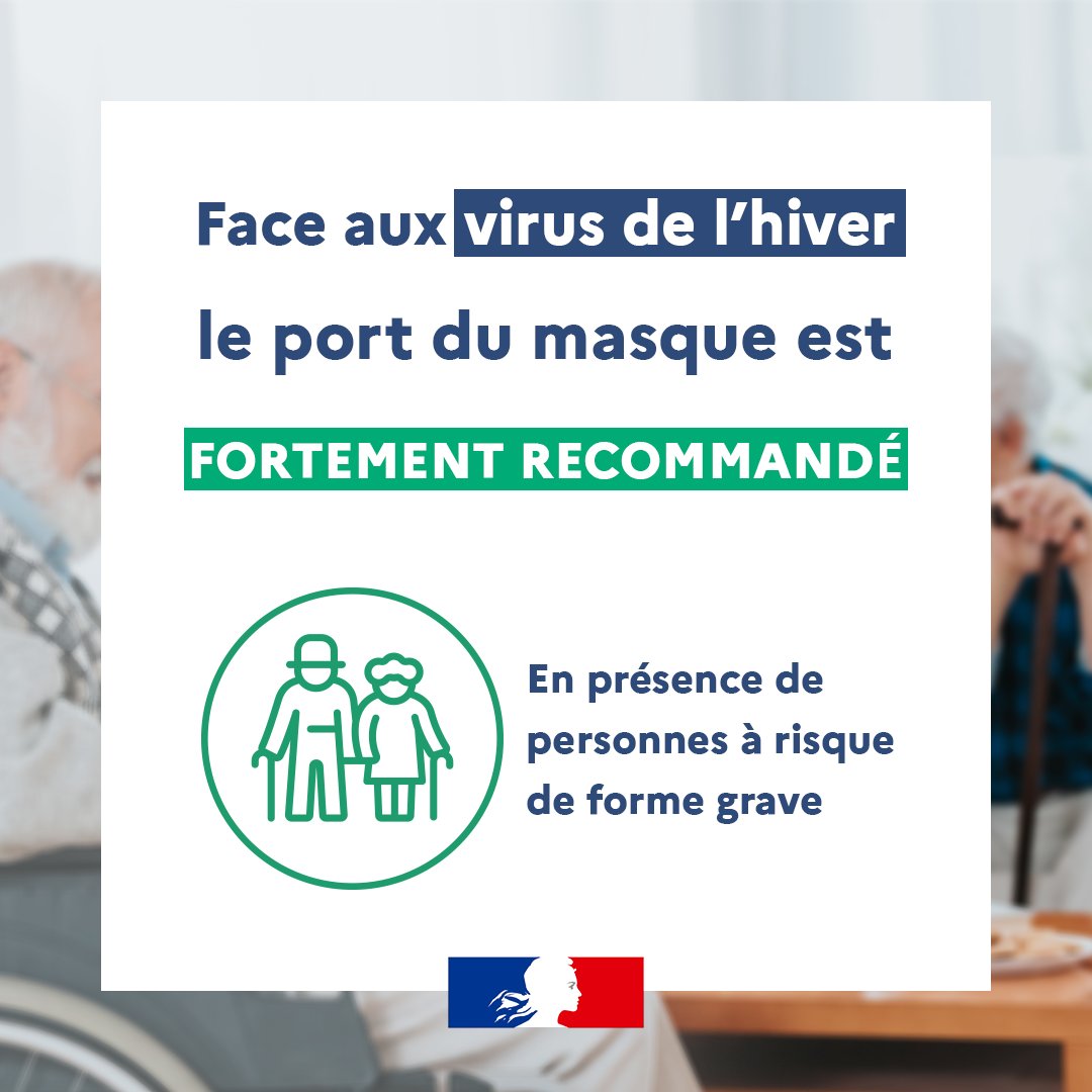 #VirusDeLHiver | Contre les virus de l’hiver, Covid-19, Grippe et Bronchiolite, portez votre masque en présence de personnes fragiles ou immunodéprimées 😷
Plus d’informations sur les gestes barrières : pulse.ly/nsvxj4zyao
Ensemble, restons prudents.