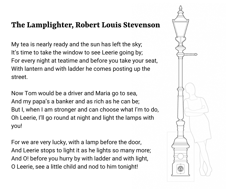 WSuggLighting's tweet photo. Before electric light was commonplace, '#Leeries' used to light gas lamps in towns &amp; cities.  The word is often known from the poem ‘The Lamplighter’ by Robert Louis Stevenson.

This wonderful poem offers a glimpse into life in the 19th century.  We hope you enjoy! 

#gaslamps https://t.co/g3fLwydJUw