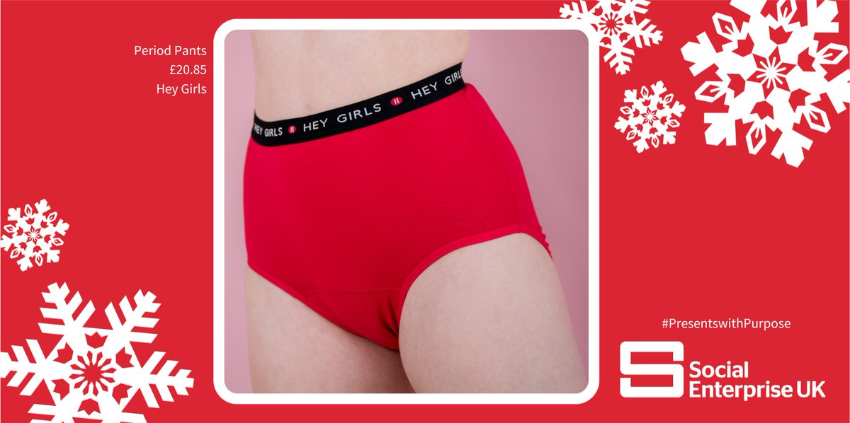 #SocialEnterprise gift idea for clothing: For every one of these <a href="/HeyGirlsUK/">Hey Girls</a> period pants sold, one will be donated as part of their mission to end period poverty in the UK.

Discover #PresentswithPurpose this Christmas with the SEUK Gift Guide ➡️ ow.ly/sEbY50LSiaQ