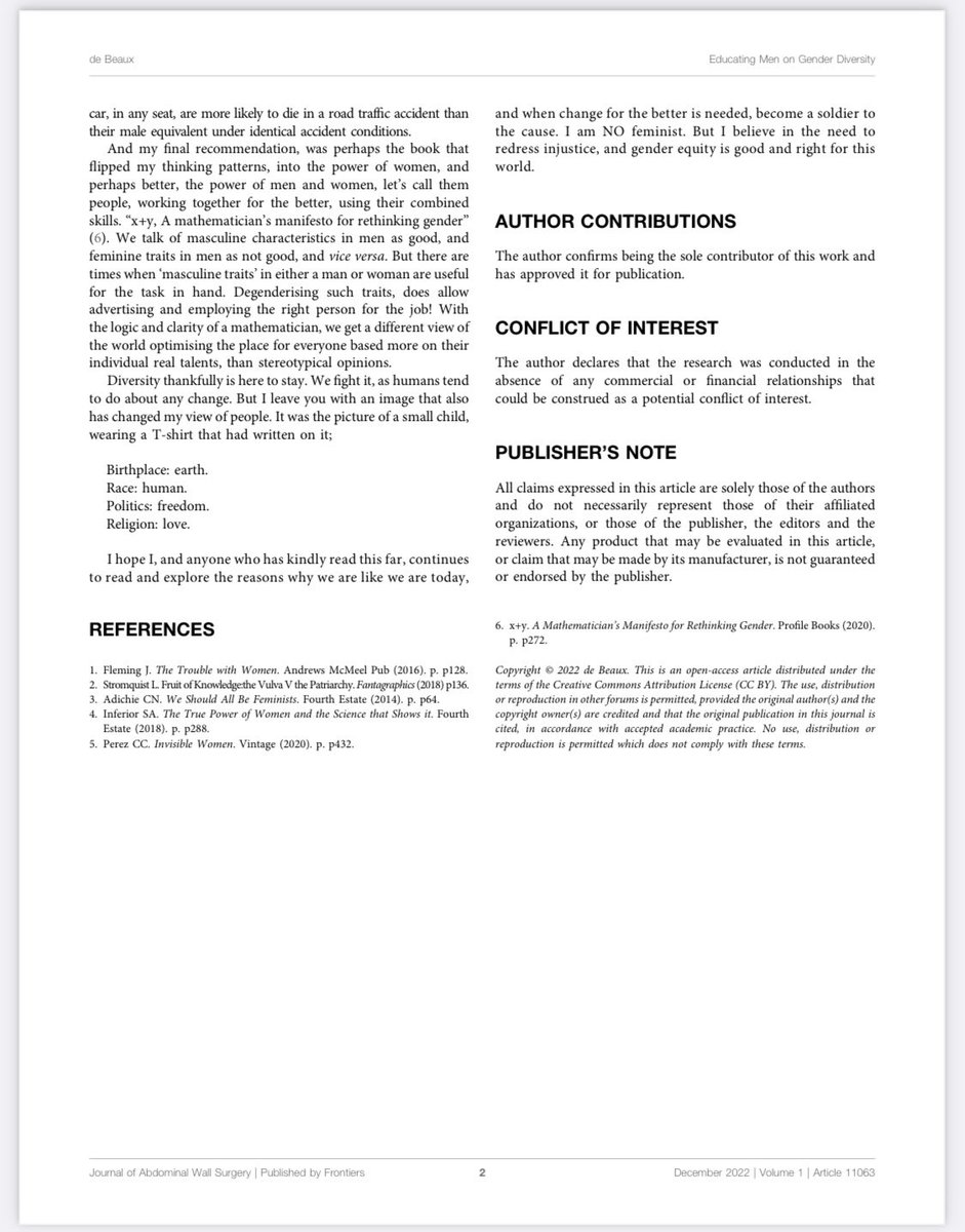 acdebeaux's tweet image. It’s out!  In time for Xmas. In @JoAWSurgery Educating men-compulsory reading in the enlightenment of gender diversity. Hope it helps - was an interesting journey for me. doi.org/10.3389/jaws.2…