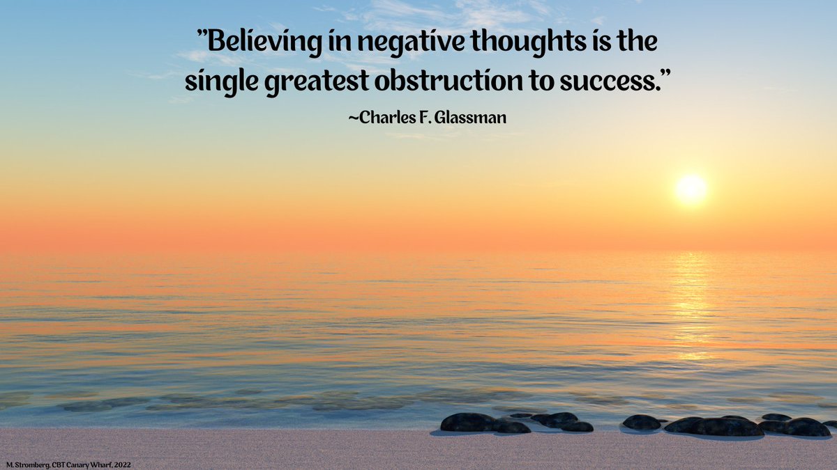 MarlaStromberg's tweet photo. #ThursdayThoughts "Believing in negative thoughts is the single greatest obstruction to success". #Quote #CharlesGlassman
#NegativeThoughts are not facts-they are your perception of events. #MentalHealthMatters #DepressionManagement #CBTWorks https://t.co/0Wr2QzMbmY