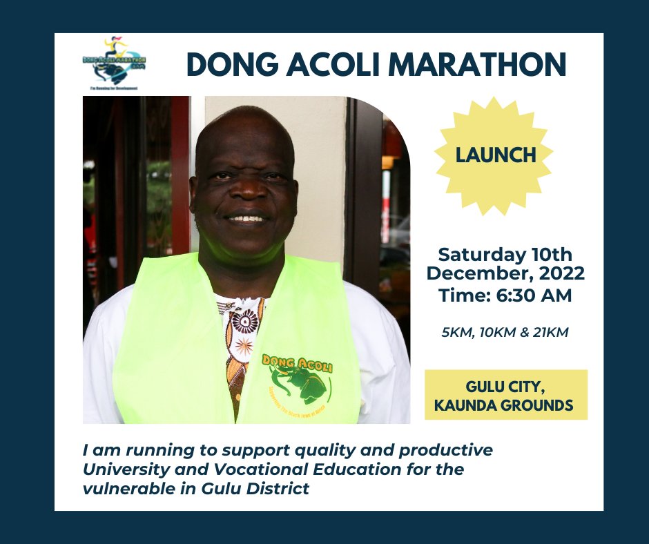 dongacoli's tweet photo. Join us as we launch the Dong Acoli Marathon this year on Saturday 10th December in Gulu District. Register now with 50,000 UGX (VIP) and 20,000 UGX (others) on MTN (661473) and Airtel (6046342) mobile money.

#Running #Fitness #PowerOfCommunity #Gulu #DongAcoliMarathon2022 https://t.co/P5xw3GYkrV