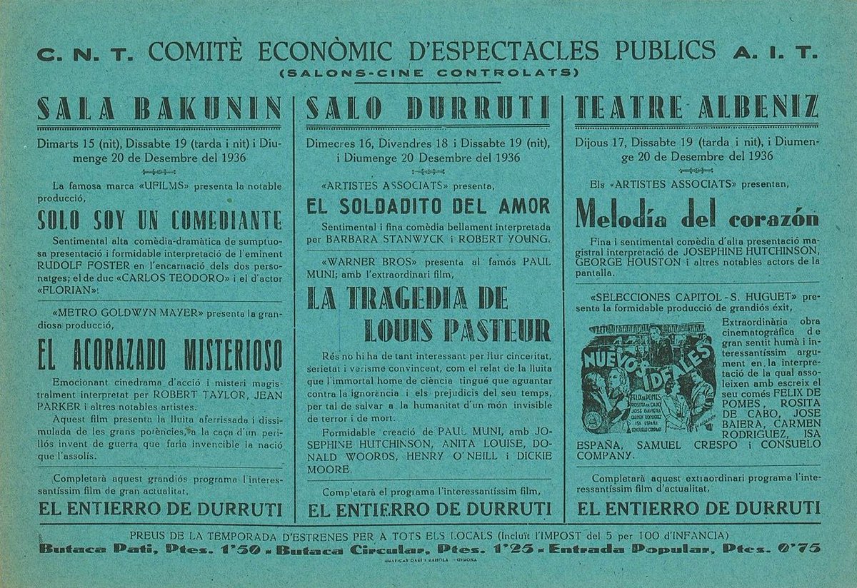 Tal dia com avui del 1936- El cinema Coliseo passa a anomenar-se Sala Bakunin #Girona