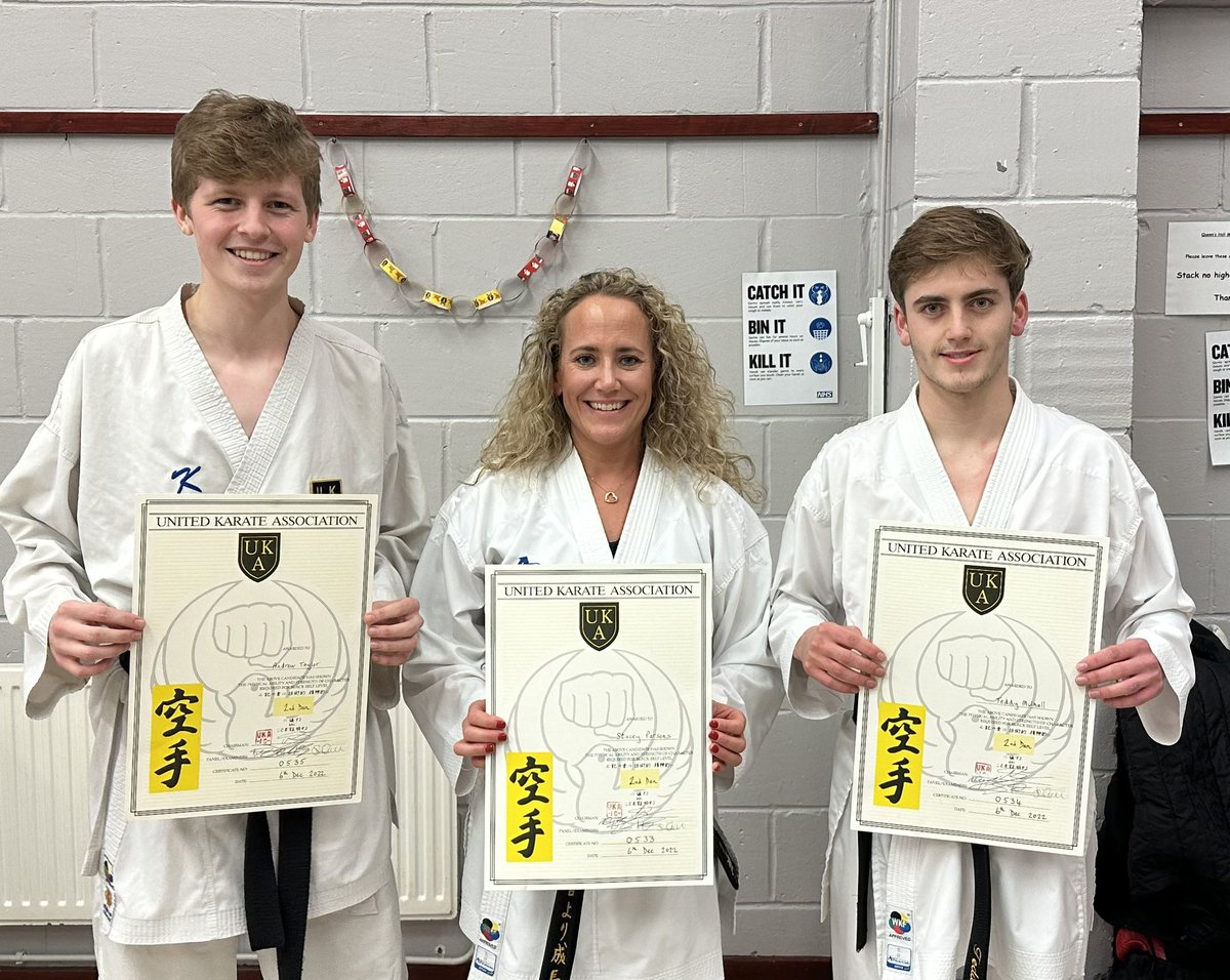 Congratulations to Andrew T, Stacey P and Teddie M grading up to 2nd dan. 

All three of these individuals have stepped up and took on more responsibility around the club in recent years and have always been ready to step in and support those around them when needed.
