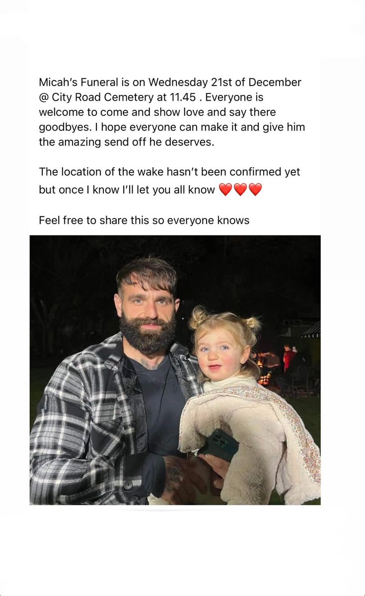 Good morning I have been asked by the family to make people aware of the below. I hope you can join us in giving this beautiful human being the send off he deserves. The family are currently looking at options for the wake ♥️