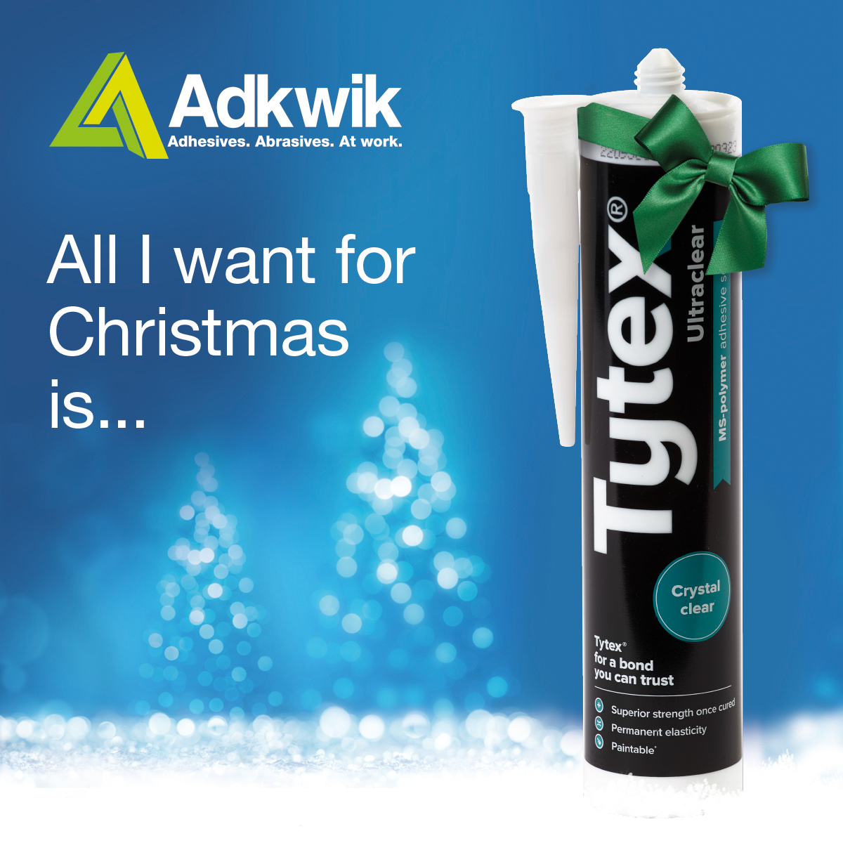 All I want for Christmas is Tytex Ultraclear MS Polymer Sealant!

Here's what our customer @SetupScenery  has to say about the product:
“Simple to use. Provides a good bond on the materials that we use”

Check out the product here: adkwik.co.uk/tytex-ultracle…