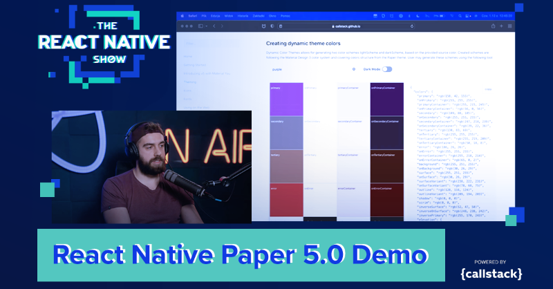 callstackio's tweet photo. Take a look at the @rn_paper demo recorded by @_happiryu ๐ Luke shows how to use the newest version of the #ReactNativePaper library โ new utilities and new components.