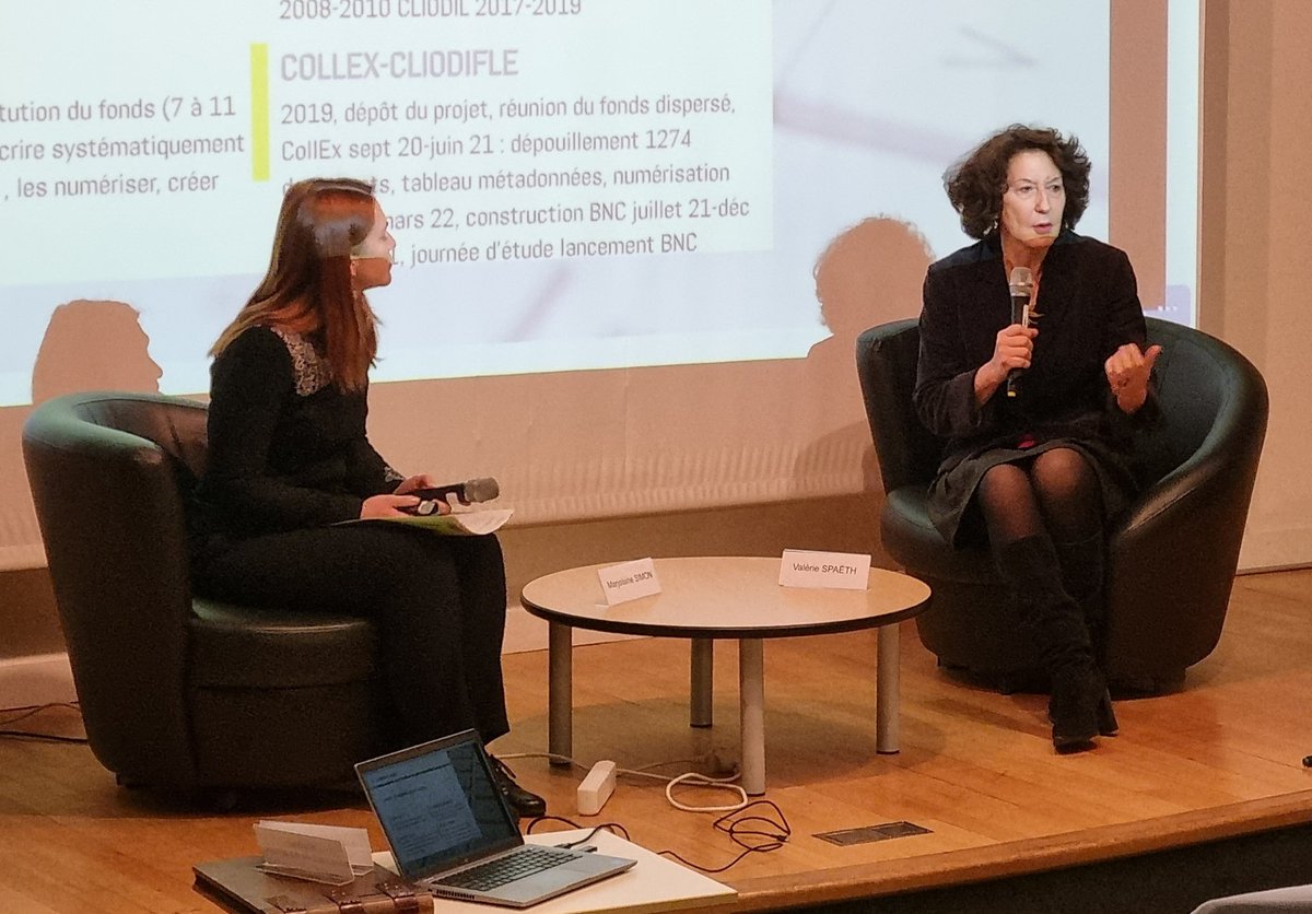 bibliothequeBSN's tweet photo. Intervention de Valérie Spaëth (Sorbonne Nouvelle) et Marjolaine Simon (DBU Sorbonne Nouvelle) sur l'histoire du projet CLIODIFLE.
#DILTEC https://t.co/E2NH0bE6eA