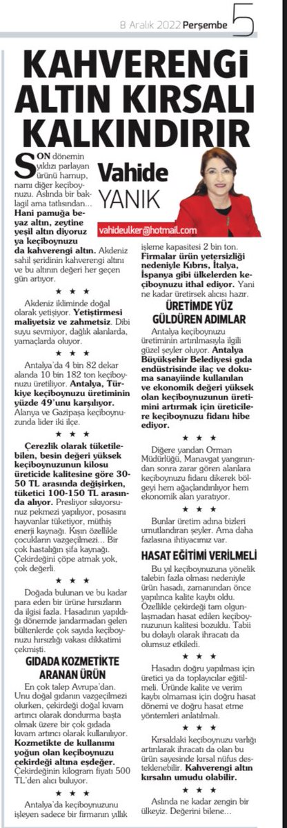 📌KAHVERENGİ ALTIN KIRSALI KALKINDIRIR
📌GIDADA KOZMETİKTE ARANAN ÜRÜN
📌ÇEKİRDEĞİN KİLOSU 500 TL
📌ÜRETİMDE GÜZ GÜLDÜREN ADIMLAR
📌HASAT EĞİTİMİ VERİLMELİ
#keçiboynuzu #harnup

hurriyet.com.tr/yerel-haberler…