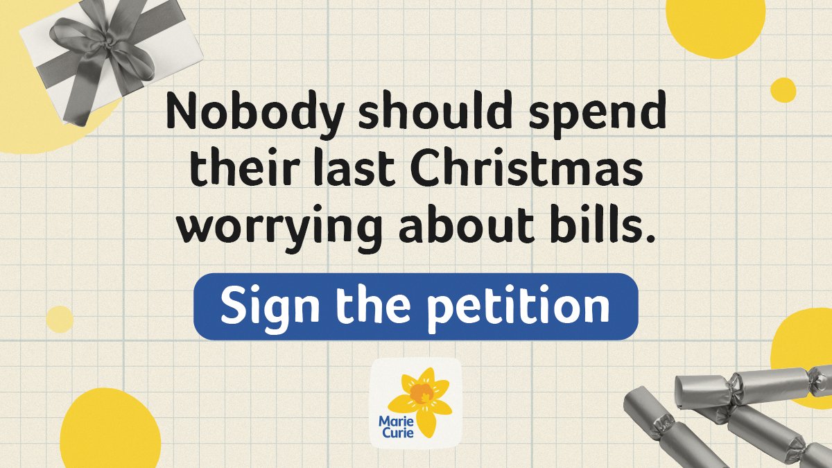 Nobody should spend their final days worrying about money. I've just added my name to Marie Curie’s petition calling for government support so nobody has to die in poverty. Please could you sign too? It only takes a minute. 💞🙏 xx