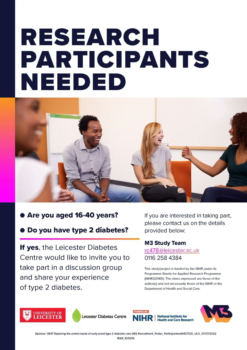 🌱Leicester Diabetes (@ldc_tweets) on Twitter photo Your voice matters - we would love to hear about your experiences as part of our M3 study. If you are aged 16-40 years & living with #type2diabetes, please link with us to take part in one of our discussion groups.
DM or email: rc478@leicester.ac.uk
<a href="/uniofleicester/">University of Leicester</a> <a href="/LeicResearch/">Research at Leicester's Hospitals</a> Your voice matters - we would love to hear about your experiences as part of our M3 study. If you are aged 16-40 years & living with #type2diabetes, please link with us to take part in one of our discussion groups.
DM or email: rc478@leicester.ac.uk
<a href="/uniofleicester/">University of Leicester</a> <a href="/LeicResearch/">Research at Leicester's Hospitals</a>