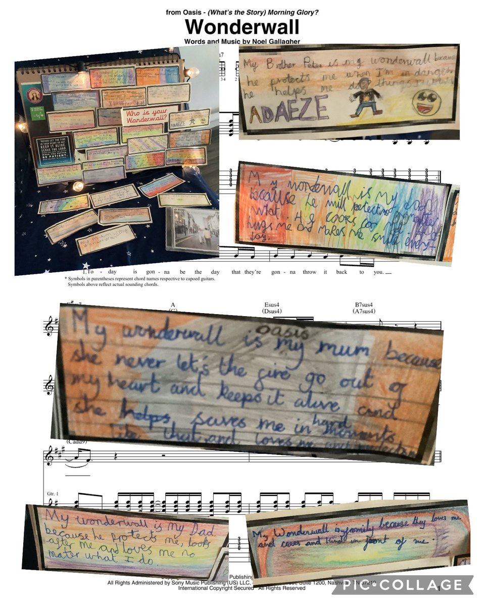 As part of their work on our  topic this half term #sjsbclass7 @StJosephStBede have been looking at different bands and artists from Manchester. This week we have been listening to Oasis and the children reflected on who they thought was their Wonderwall #SJSBMusic