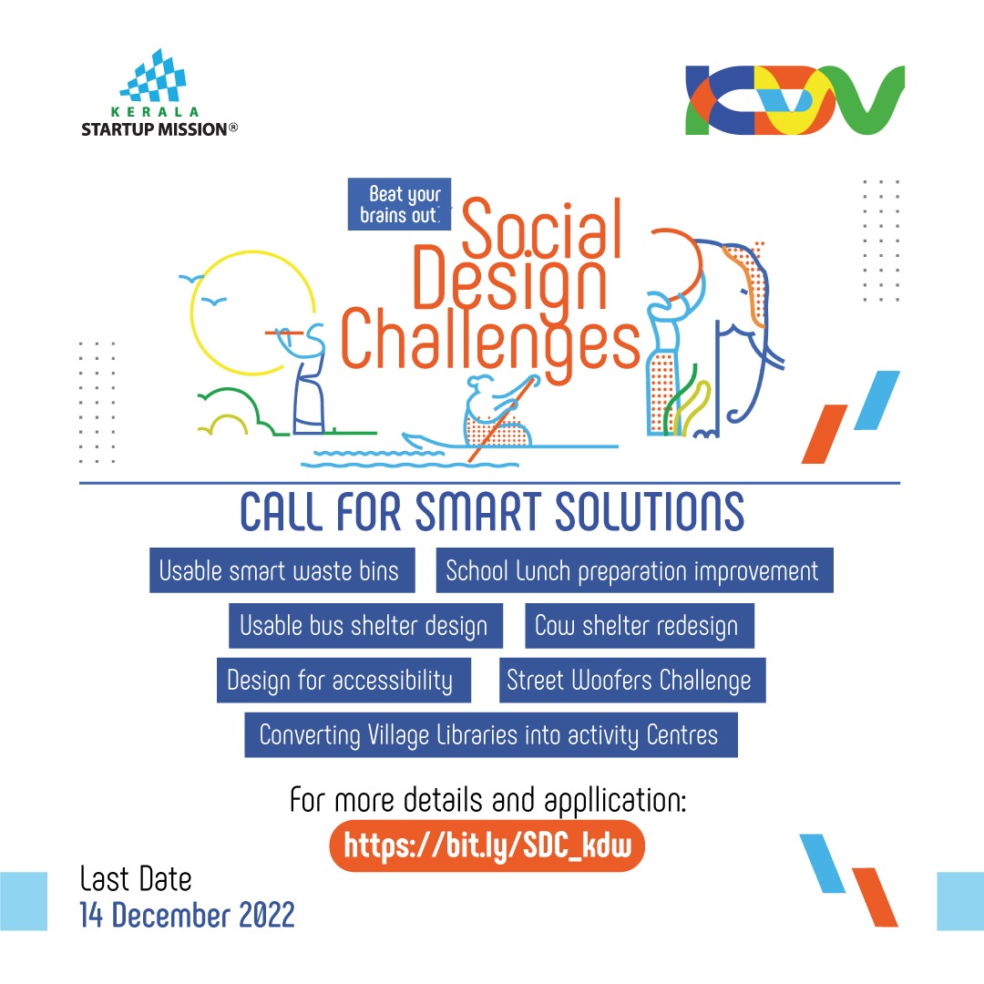 startup_mission's tweet photo. There is more to innovation than powering anything with technology. #KSUM, along with #KochiDesignWeek, is inviting applications from Social innovators to bring ingenious solutions to real life problems. 
🔗https://t.co/IegIBnRLzr
Last date to submit: 14 Dec 2022

#design https://t.co/lkuBfyxtIn