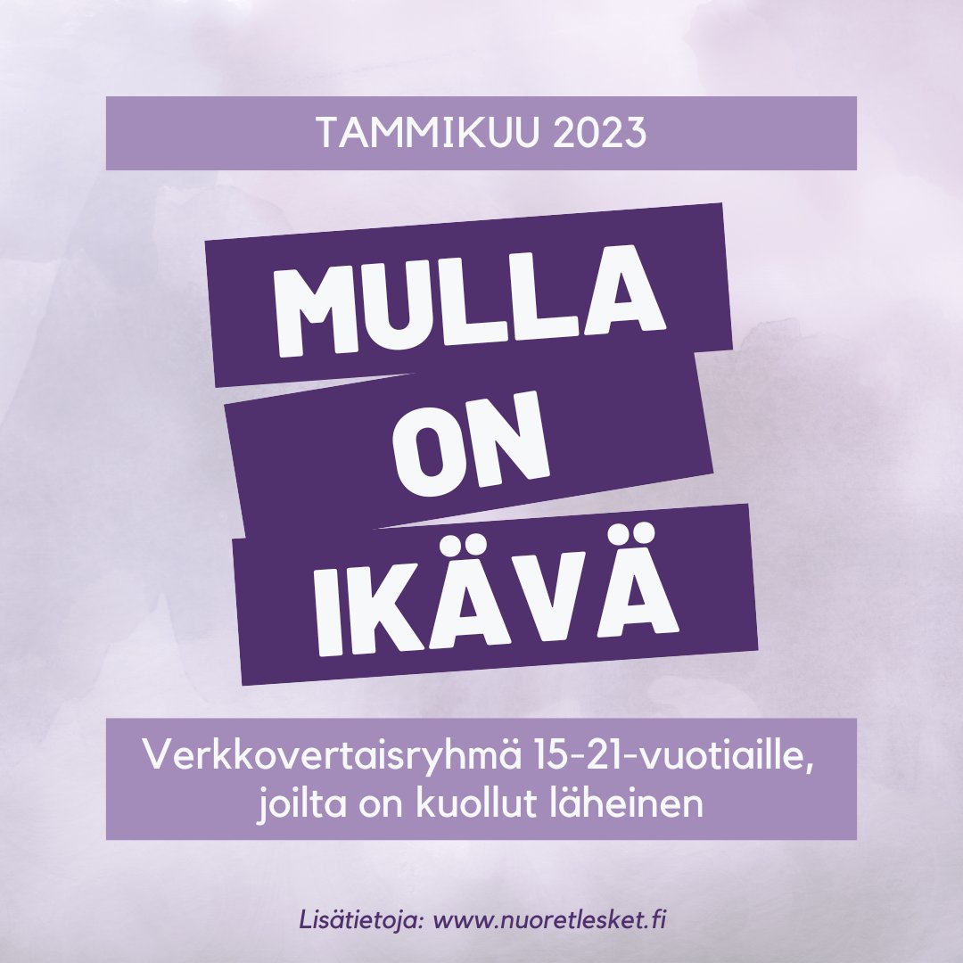 nuoretlesket's tweet photo. VERTAISTUKEA 15-21-VUOTIAILLE LÄHEISEN MENETTÄNEILLE

Järjestämme tammikuussa 2023 Mulla on ikävä -verkkovertaisryhmän läheisensä menettäneille nuorille ❤ 

Lisätietoja: 
https://t.co/YeR69f6ep7 https://t.co/UZaxQQy86k