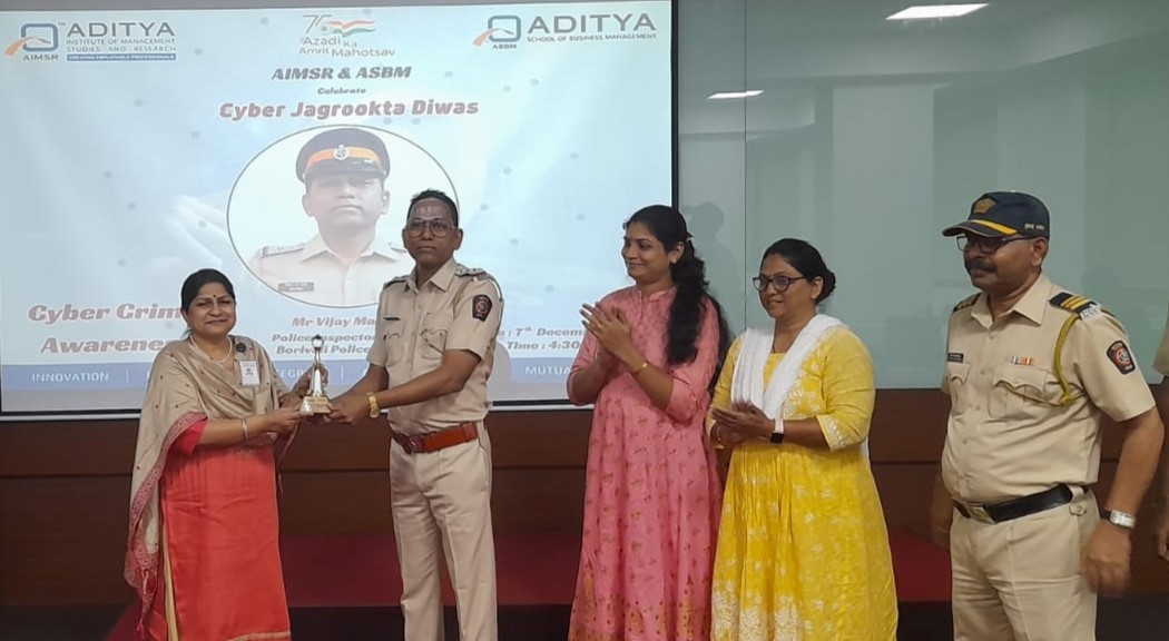 AIMSRMumbai's tweet photo. At Aditya Institute of Management Studies and Research, Cyber Jagrookta Diwas was celebrated on 7th December, 2022 by inviting an eminent and dynamic Police Inspector (Crime), Shri Vijay Madaye Sir of Borivali Police Station to deliver a talk.

#MumbaiPolice #AIMSR #Cybercrime https://t.co/of0onW5Brv